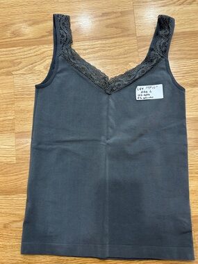L44.   Lace Trim V-Neck Tank Top in Charcoal